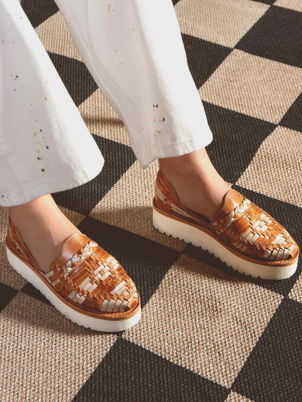 Bed Stu Tan Woven Leather Platform Loafers